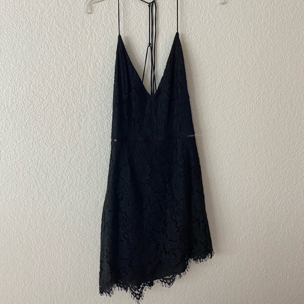 Storee Black Lace detailed asymmetrical mini dress